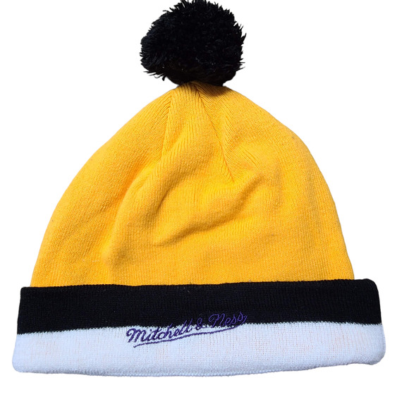 MITCHELL & NESS Hardwood Classics Los Angeles Lakes Knit Pom Pom Beanie Cap - Picture 3 of 9